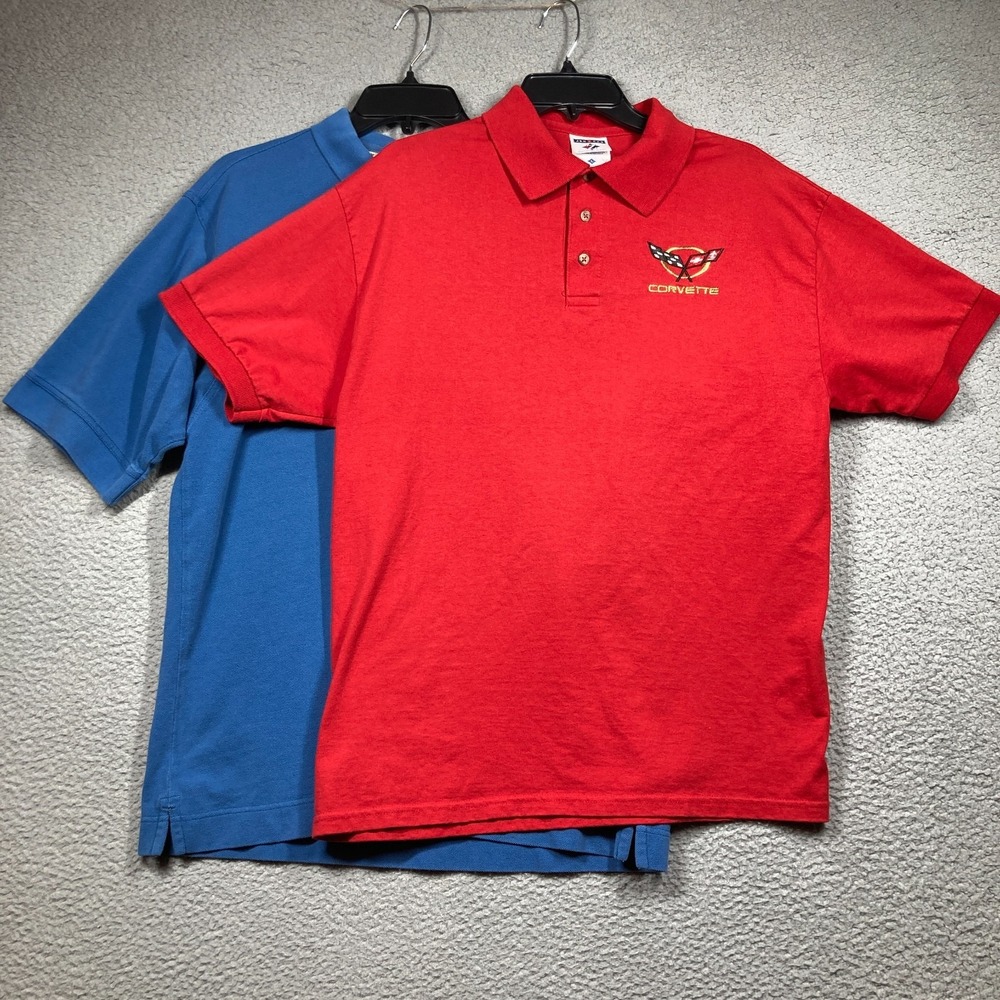 Corvette‎ Logo Polo Shirts Men's Medium and Large Red Blue Lot of 2 Short Sleeve